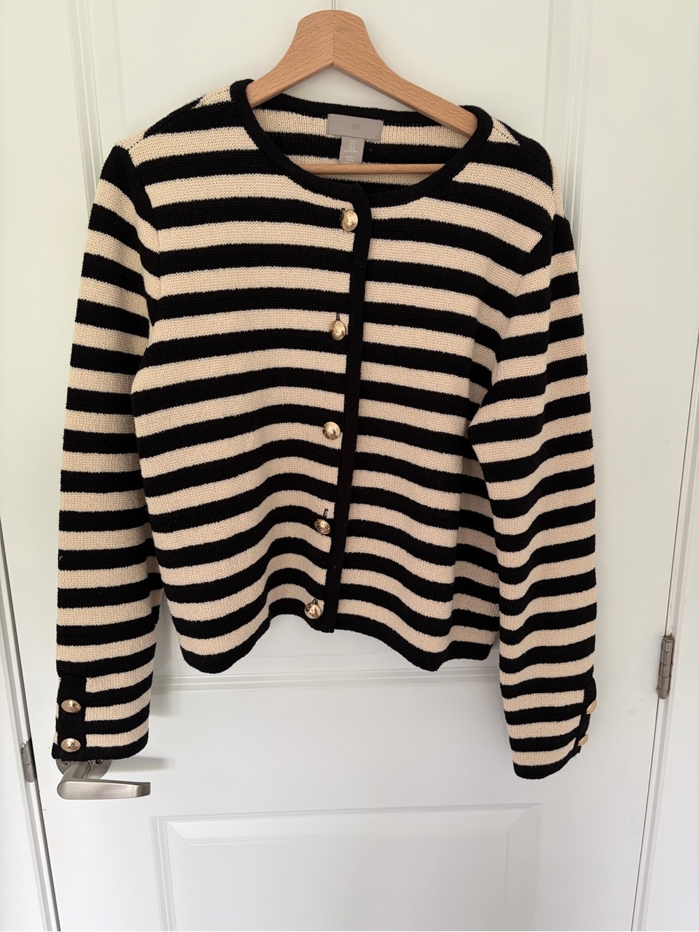H&M Black and Cream Striped Knit Cardigan